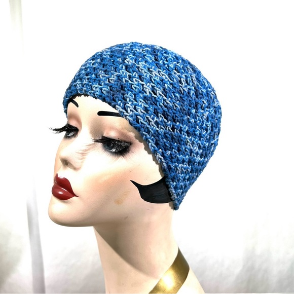 Roman Keflay Boho Blue Hand Made Cotton Crochet Hat